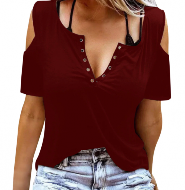 Kemeja kerja dengan potongan leher lebar atau off-shoulder